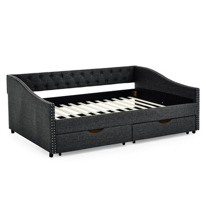 Upholstered Tufted Daybed With Drawers, Waved Arms - The Sleep Loft - Online Mattress Showroom NYC