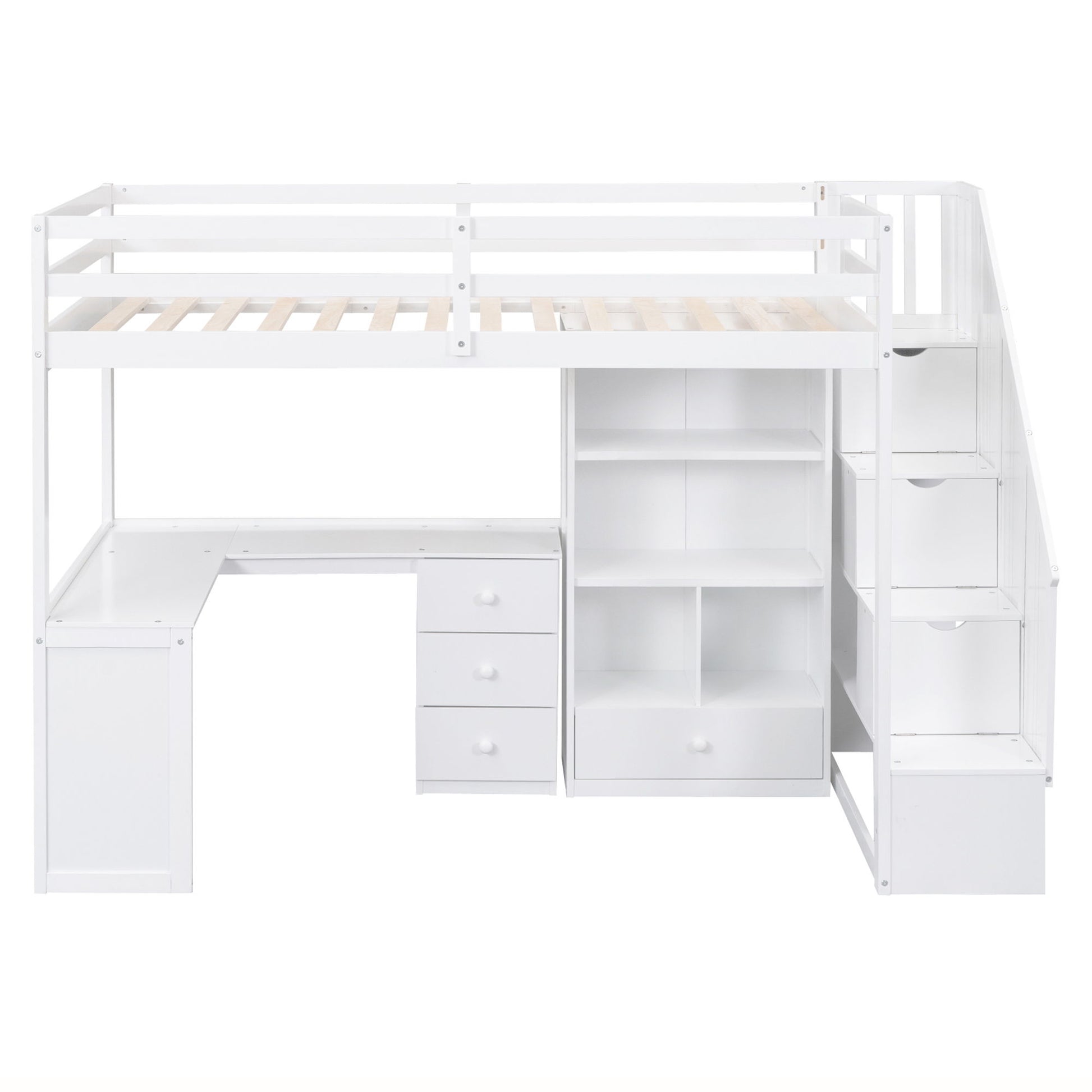Loft Bed With L Shaped Desk, Drawers, Cabinet, And Storage Staircase - The Sleep Loft - Online Mattress Showroom NYC