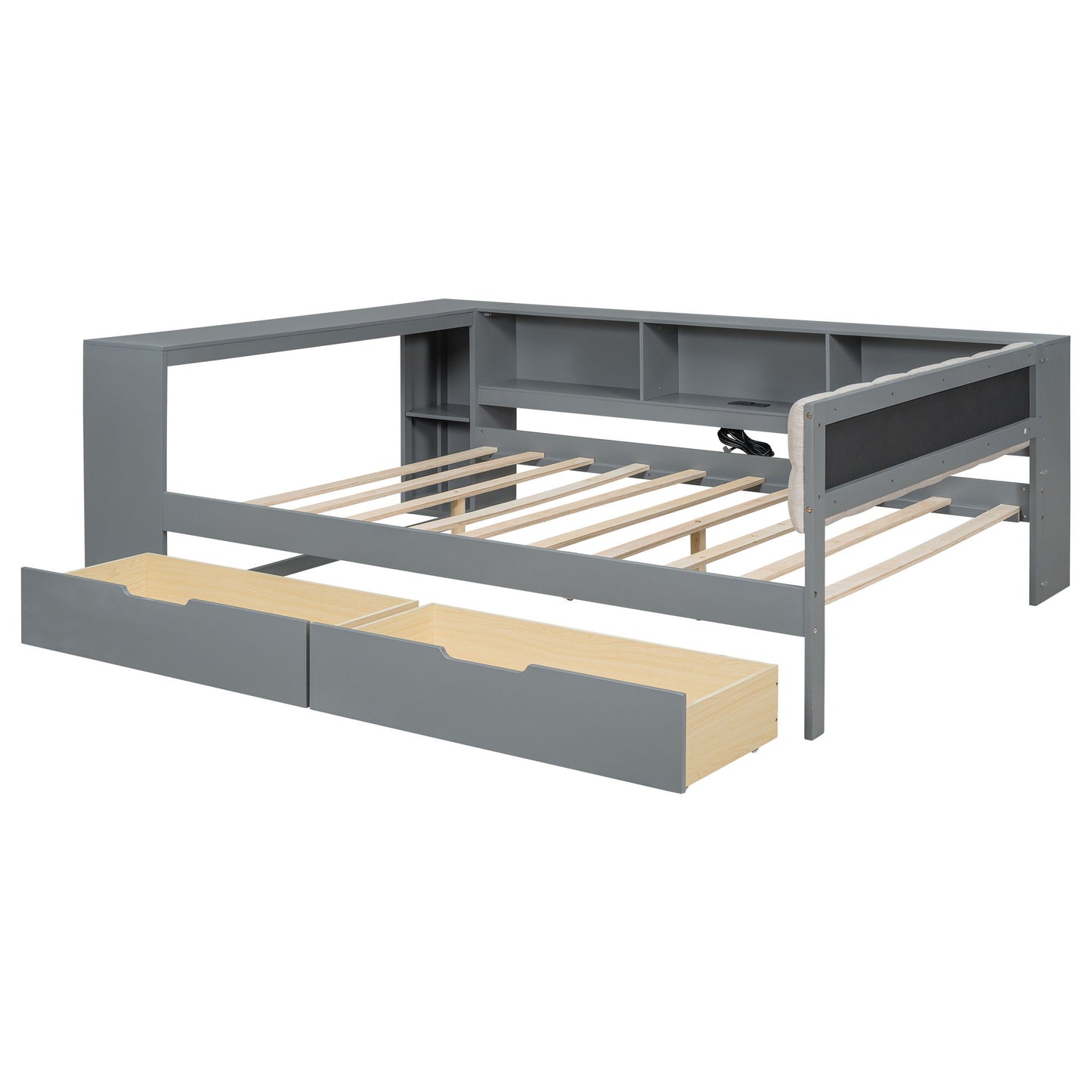 Upholstered Headboard Platform Bed With Storage Shelves, Drawers, Charging Station - The Sleep Loft - Online Mattress Showroom NYC