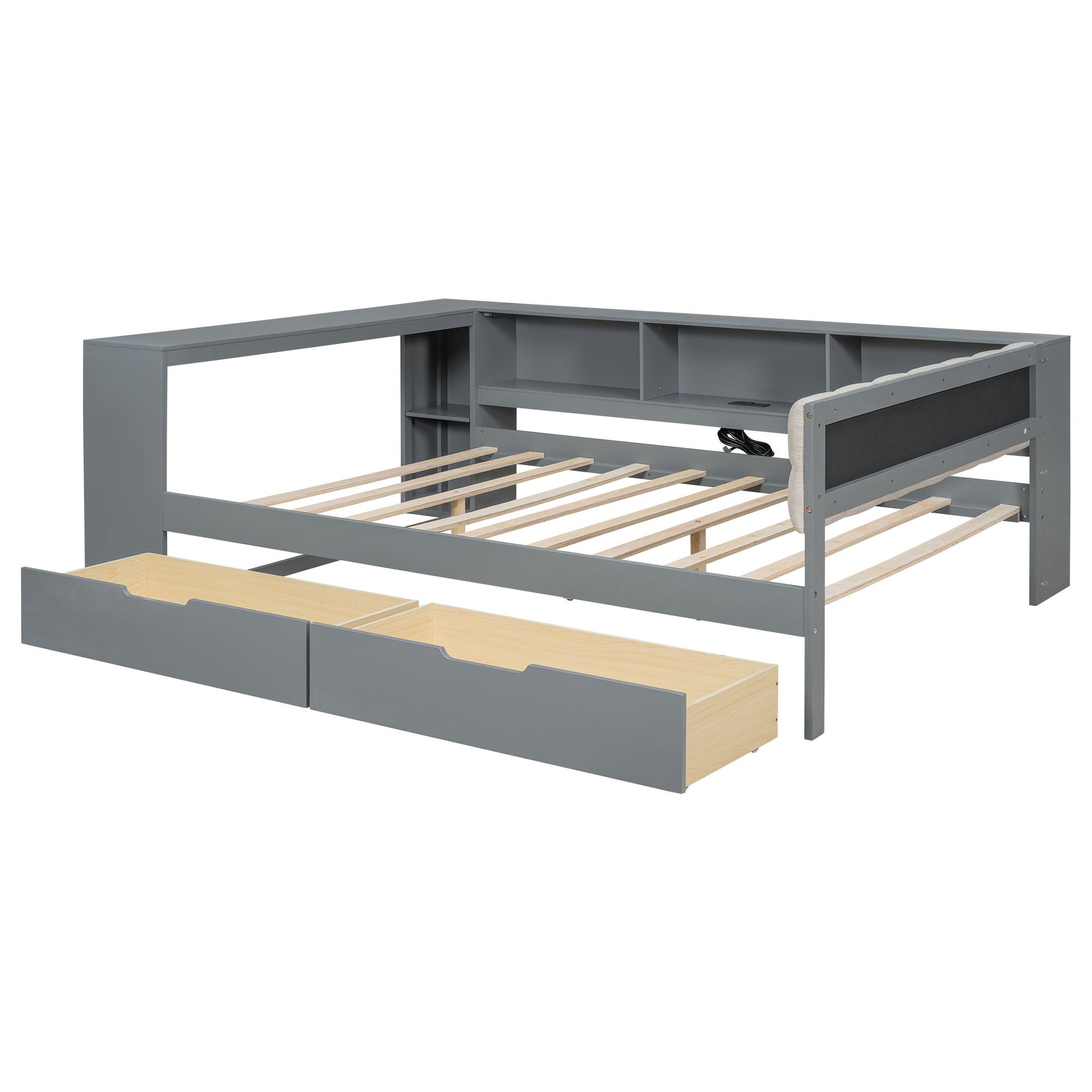 Upholstered Headboard Platform Bed With Storage Shelves, Drawers, Charging Station - The Sleep Loft - Online Mattress Showroom NYC