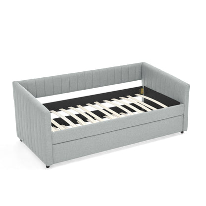 Upholstered Daybed With Trundle With Vertical Stripes - The Sleep Loft - Online Mattress Showroom NYC