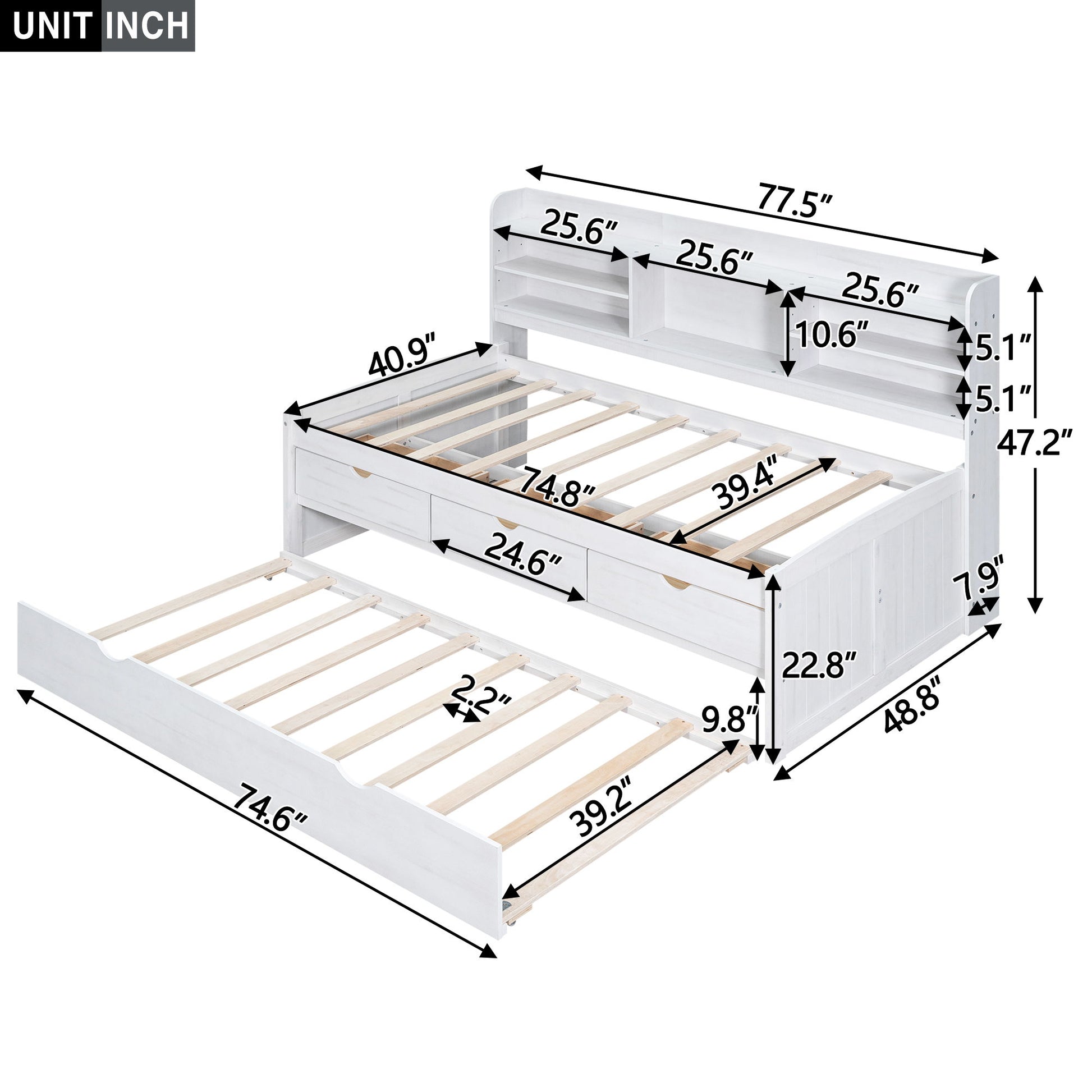 Captain Bed With Built In Bookshelves, 3 Storage Drawers, And Trundle - The Sleep Loft - Online Mattress Showroom NYC