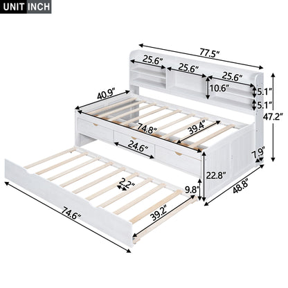 Captain Bed With Built In Bookshelves, 3 Storage Drawers, And Trundle - The Sleep Loft - Online Mattress Showroom NYC