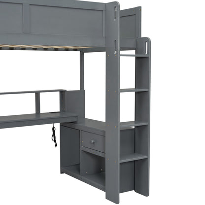 Gaming Loft Bed With Desk, Multi Storage Shelves, LED And Charging Station - The Sleep Loft - Online Mattress Showroom NYC