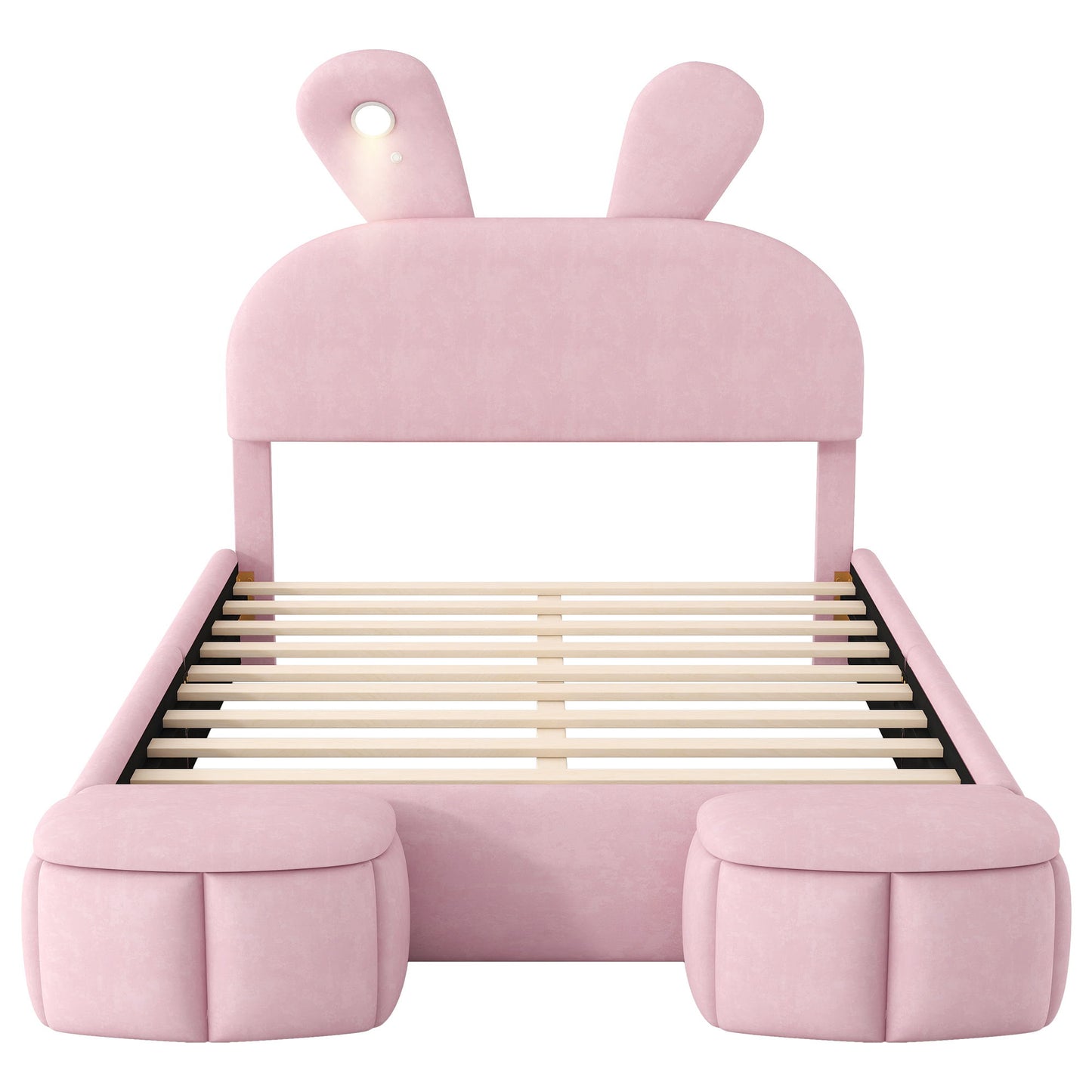 Full Upholstered Platform Bed With Cartoon Ears Headboard And LED Light - Pink - The Sleep Loft - Online Mattress Showroom NYC