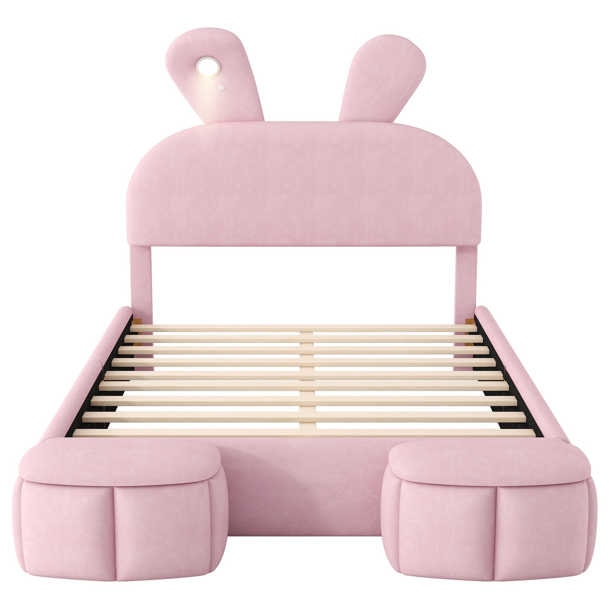 Full Upholstered Platform Bed With Cartoon Ears Headboard And LED Light - Pink - The Sleep Loft - Online Mattress Showroom NYC