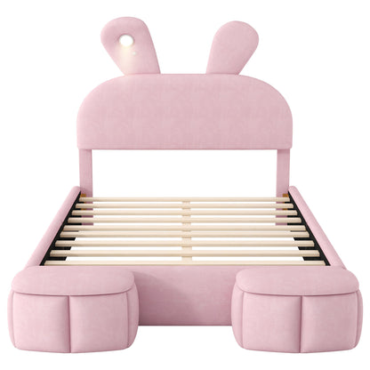 Full Upholstered Platform Bed With Cartoon Ears Headboard And LED Light - Pink - The Sleep Loft - Online Mattress Showroom NYC