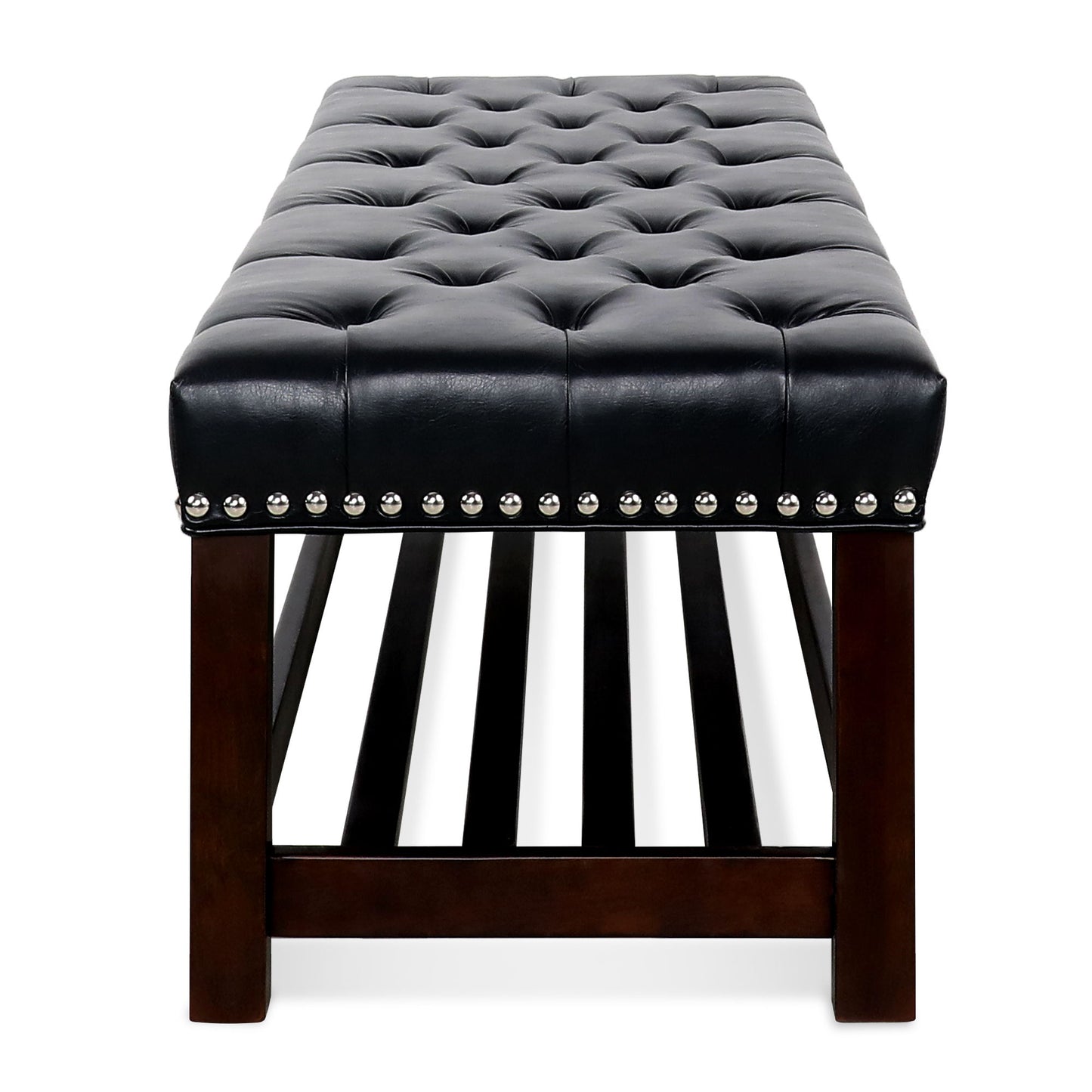 Bedroom End Of Bed Bench Tufted Upholstered End Of Bed Bench End Of Bed Entrance Shoe Bench With Nailhead Trim And Shelf Bedroom Upholstered Bench Living Room Shoe Rack Footstool - The Sleep Loft - Online Mattress Showroom NYC