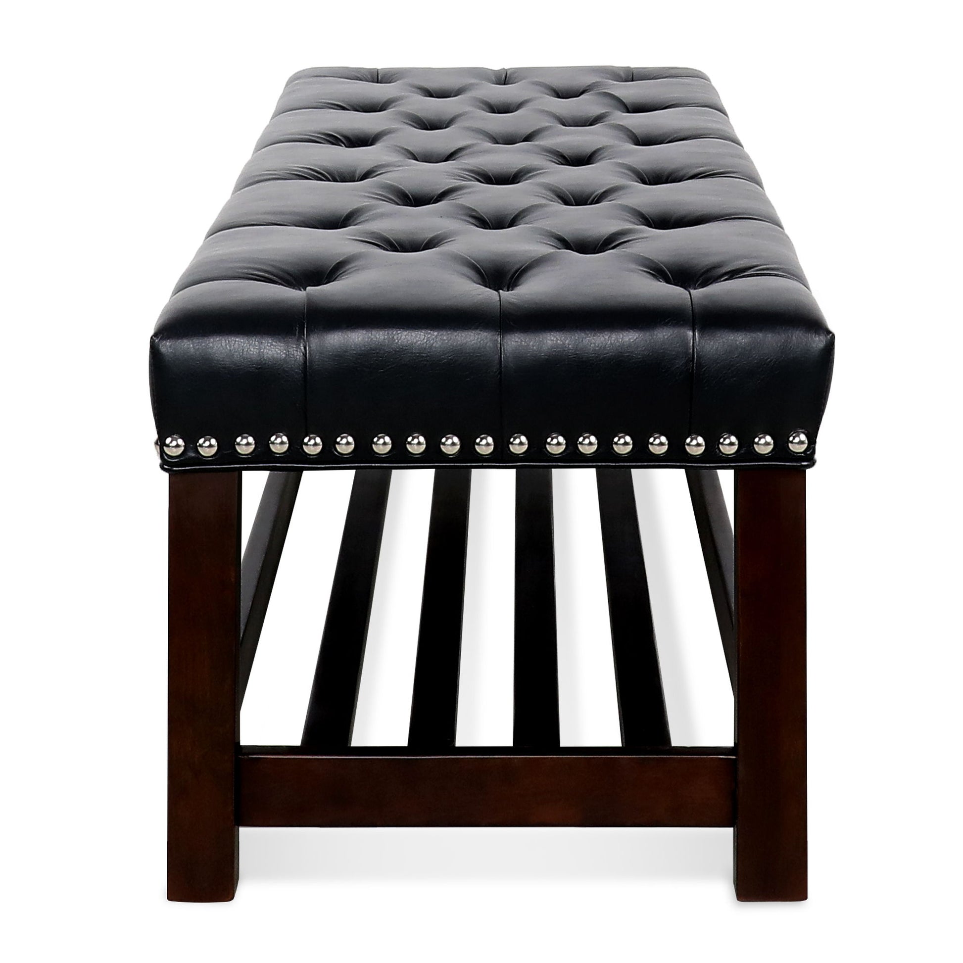 Bedroom End Of Bed Bench Tufted Upholstered End Of Bed Bench End Of Bed Entrance Shoe Bench With Nailhead Trim And Shelf Bedroom Upholstered Bench Living Room Shoe Rack Footstool - The Sleep Loft - Online Mattress Showroom NYC
