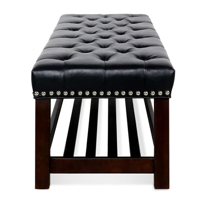 Bedroom End Of Bed Bench Tufted Upholstered End Of Bed Bench End Of Bed Entrance Shoe Bench With Nailhead Trim And Shelf Bedroom Upholstered Bench Living Room Shoe Rack Footstool - The Sleep Loft - Online Mattress Showroom NYC