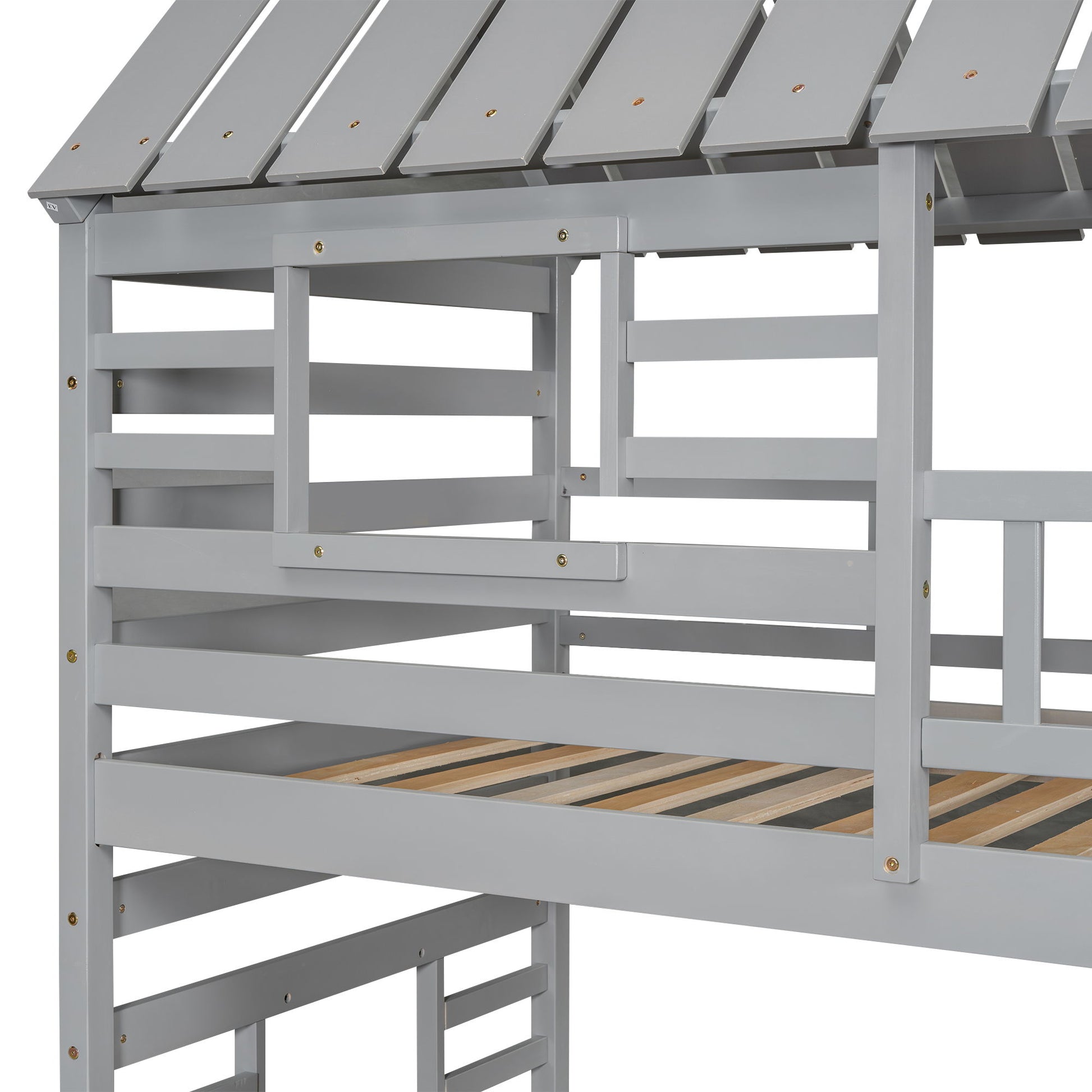 House Bunk Bed With Trundle, Storage Staircase, Roof And Window Design - The Sleep Loft - Online Mattress Showroom NYC
