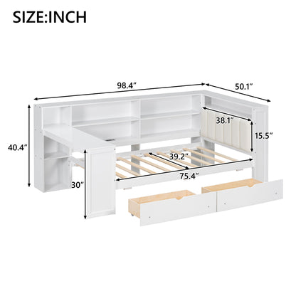 Platform Bed With Upholstered Headboard, Storage Shelves, Drawers, Charging Station, LED Lighting, Built In Desk - The Sleep Loft - Online Mattress Showroom NYC