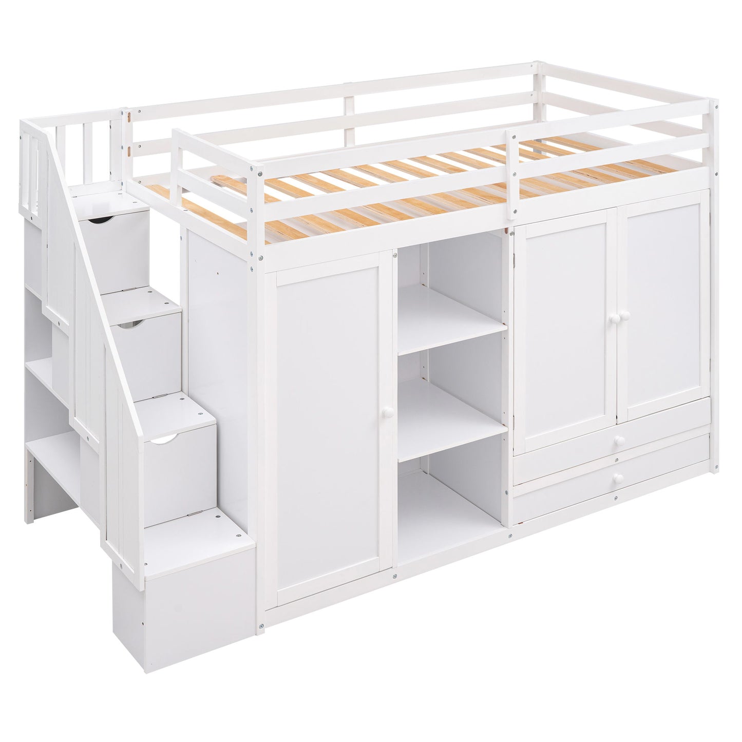 Loft Bed With 3 Shelves, 2 Wardrobes, 2 Drawers, Ladder Storage - The Sleep Loft - Online Mattress Showroom NYC