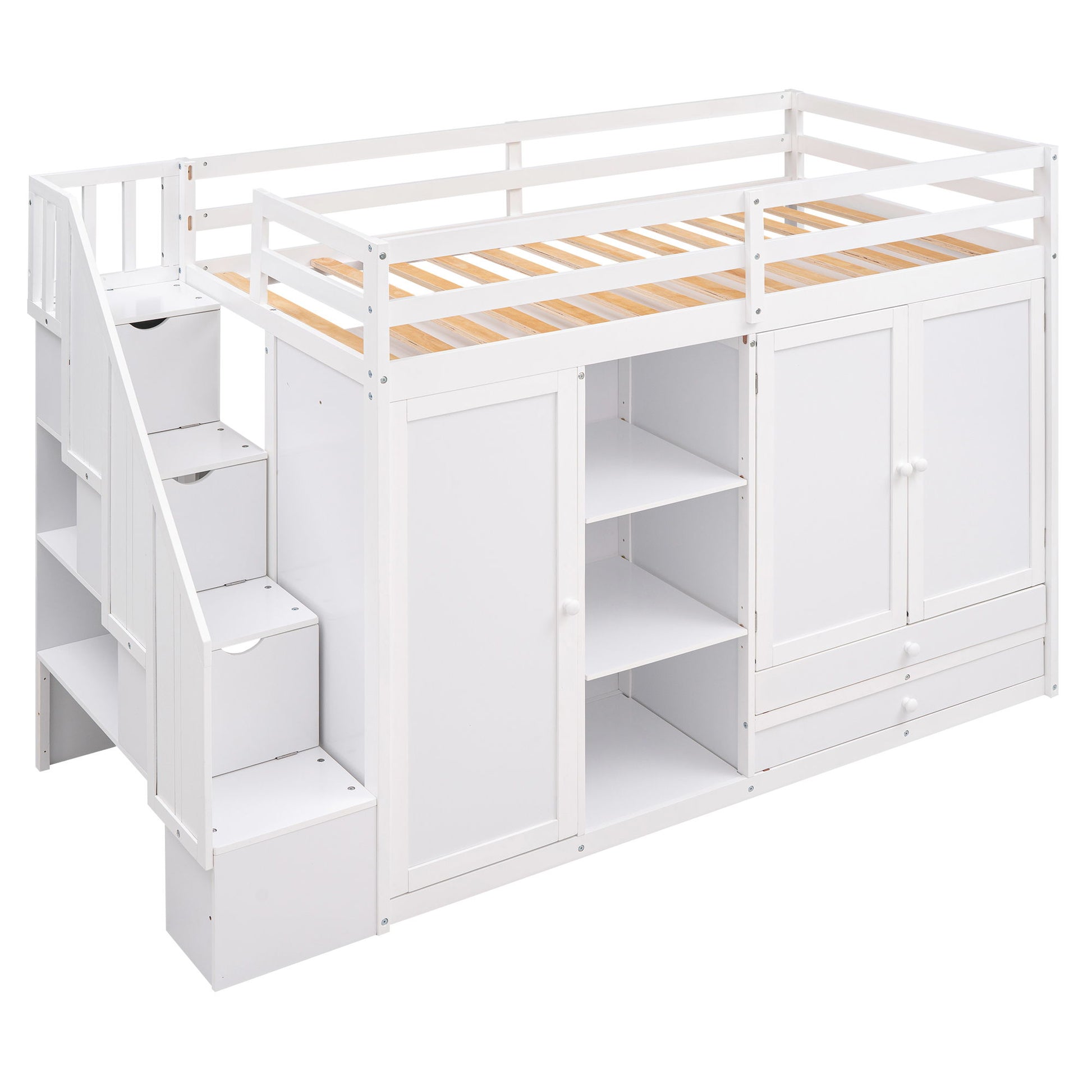Loft Bed With 3 Shelves, 2 Wardrobes, 2 Drawers, Ladder Storage - The Sleep Loft - Online Mattress Showroom NYC