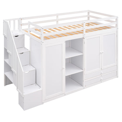 Loft Bed With 3 Shelves, 2 Wardrobes, 2 Drawers, Ladder Storage - The Sleep Loft - Online Mattress Showroom NYC