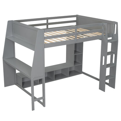 Gaming Loft Bed With Desk, Multi Storage Shelves, LED Lighting, And Hanging Clothes Rack - The Sleep Loft - Online Mattress Showroom NYC