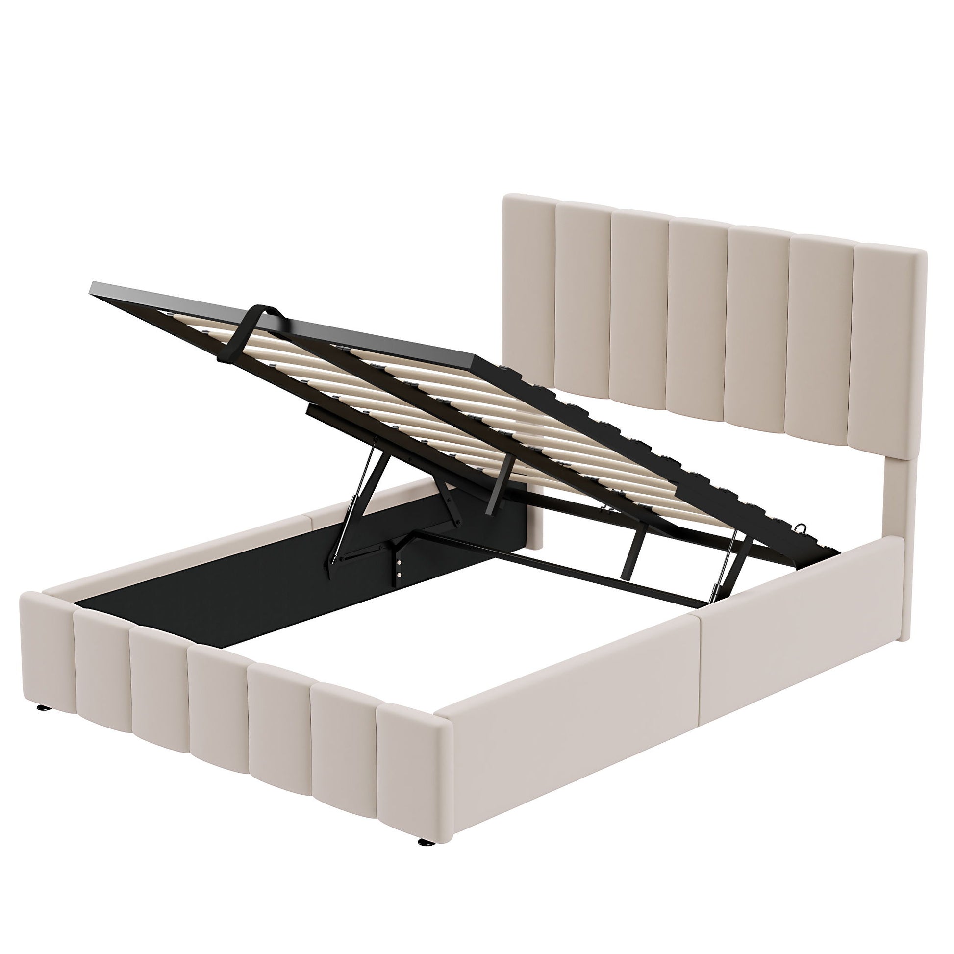 Elegant Upholstered Platform Bed With Hydraulic Storage System - The Sleep Loft - Online Mattress Showroom NYC