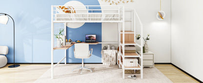 Loft Bed With Desk And Grid, Stylish Frame With Lateral Storage Ladder And Wardrobe - The Sleep Loft - Online Mattress Showroom NYC