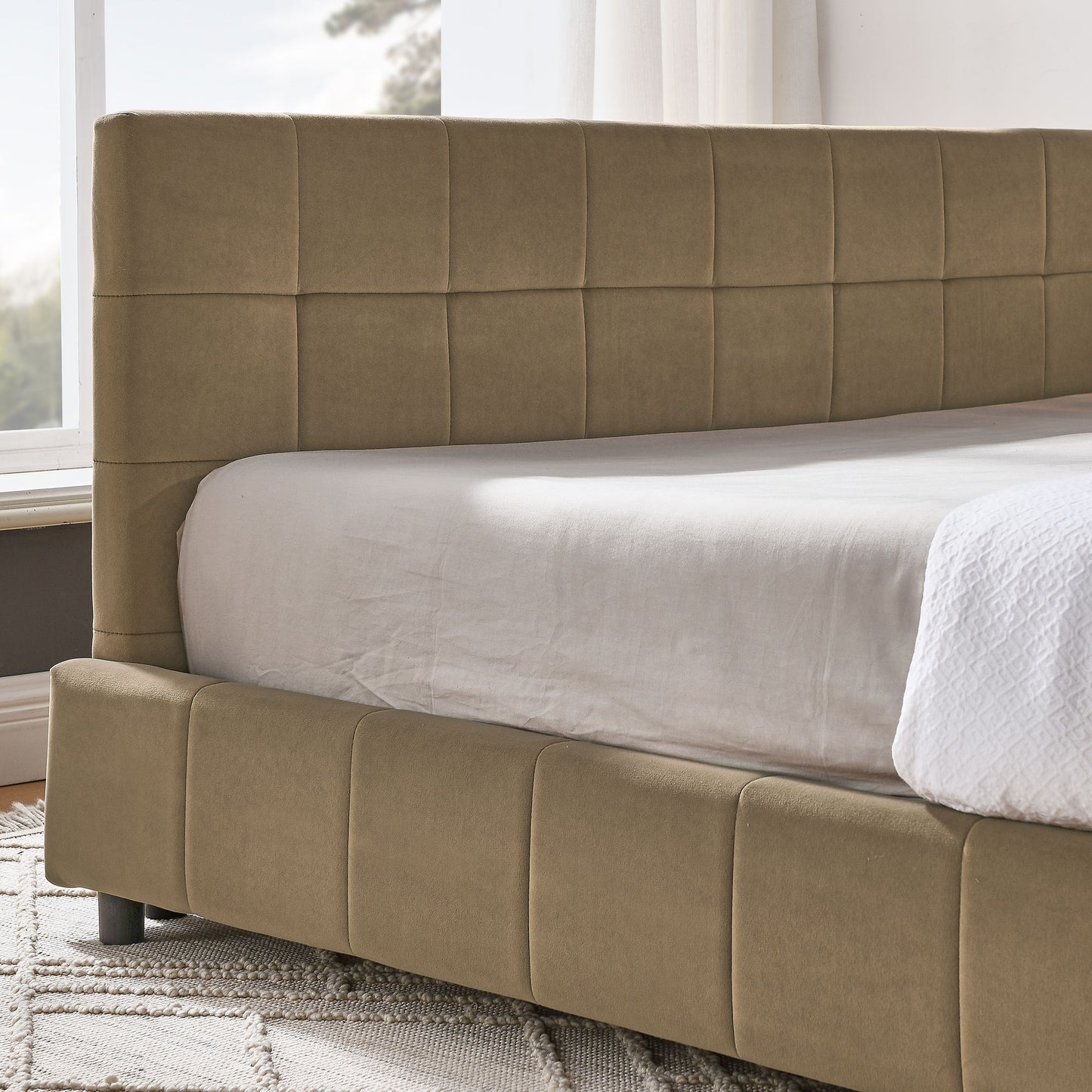 Upholstered Bed Frame With Tufted Backrest And Armrests - The Sleep Loft - Online Mattress Showroom NYC
