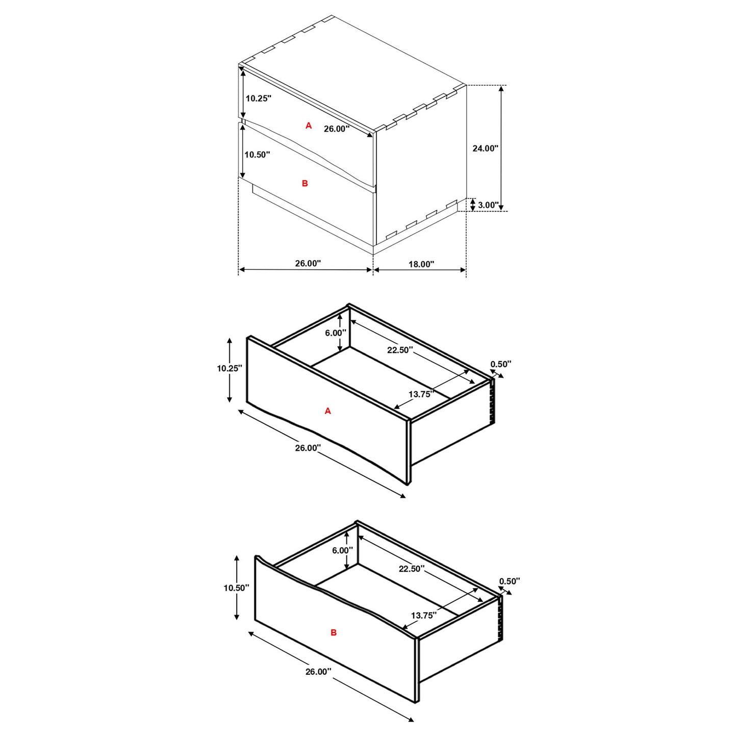 Wooden 2 Drawer Nightstand With Smokey And Asymmetrical Design - Walnut - The Sleep Loft - Online Mattress Showroom NYC