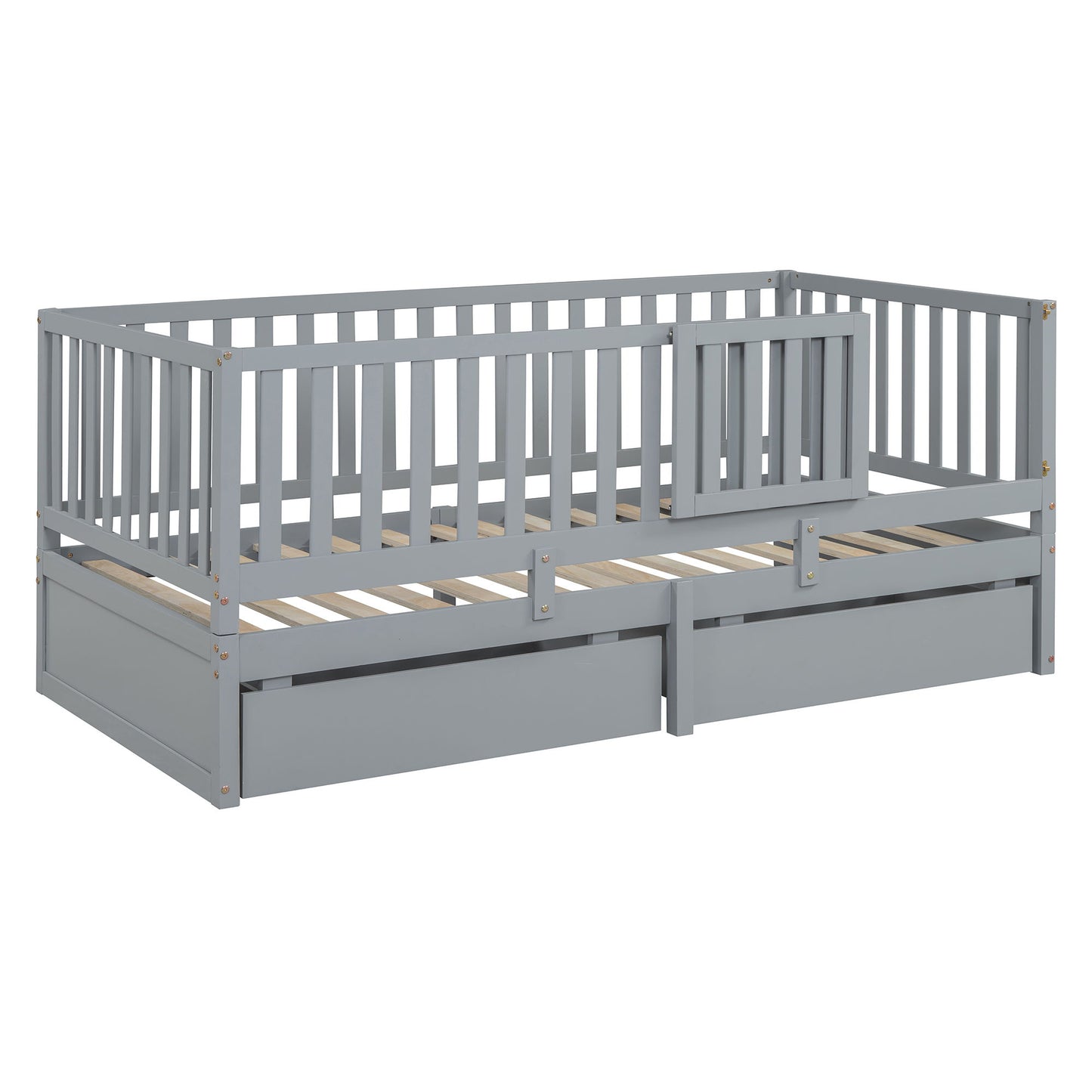 Daybed With Fence Guardrails And 2 Drawers, Split Into Independent Floor Bed & Daybed - The Sleep Loft - Online Mattress Showroom NYC