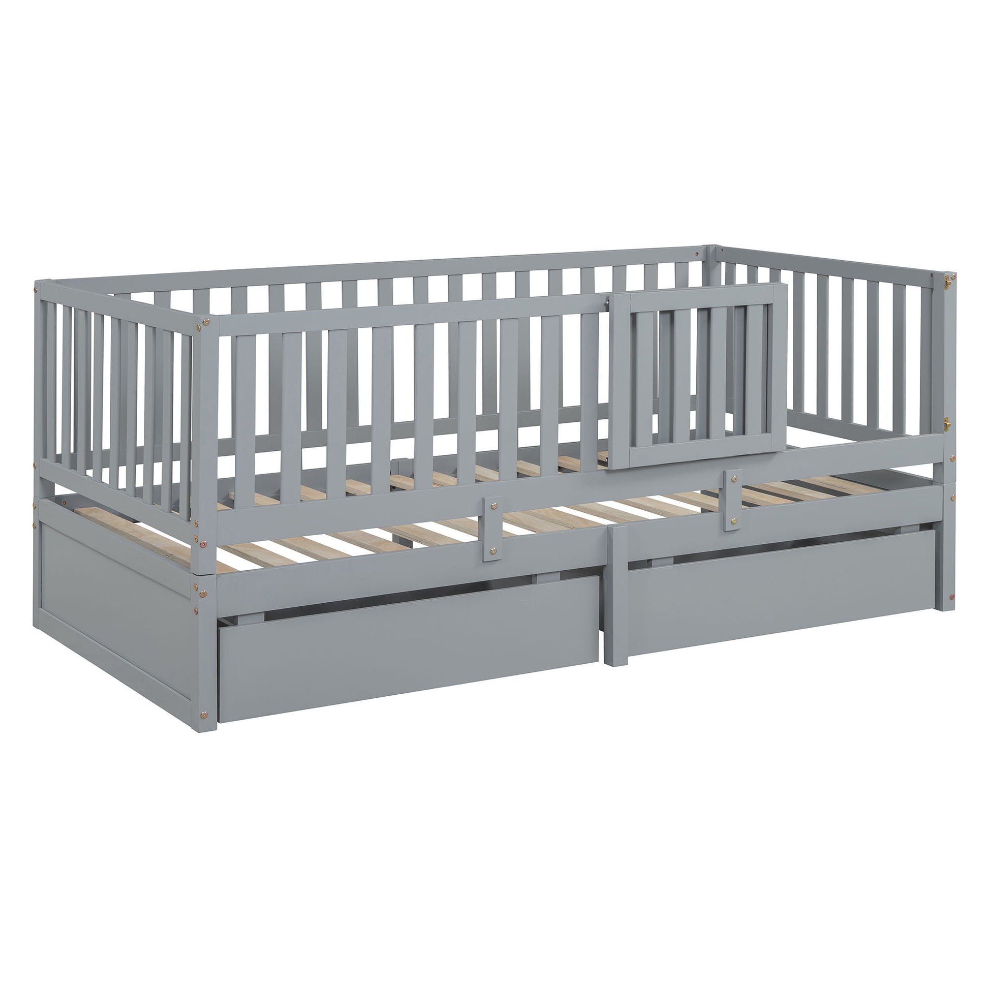 Daybed With Fence Guardrails And 2 Drawers, Split Into Independent Floor Bed & Daybed - The Sleep Loft - Online Mattress Showroom NYC