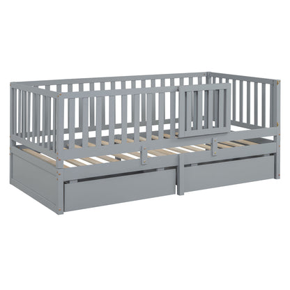 Daybed With Fence Guardrails And 2 Drawers, Split Into Independent Floor Bed & Daybed - The Sleep Loft - Online Mattress Showroom NYC