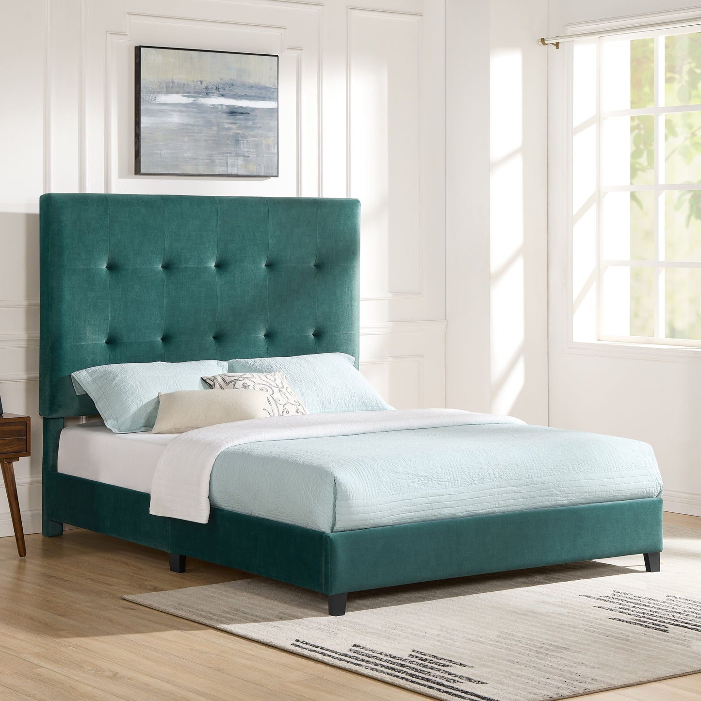 Tufted Upholstered Headboard Platform Bed