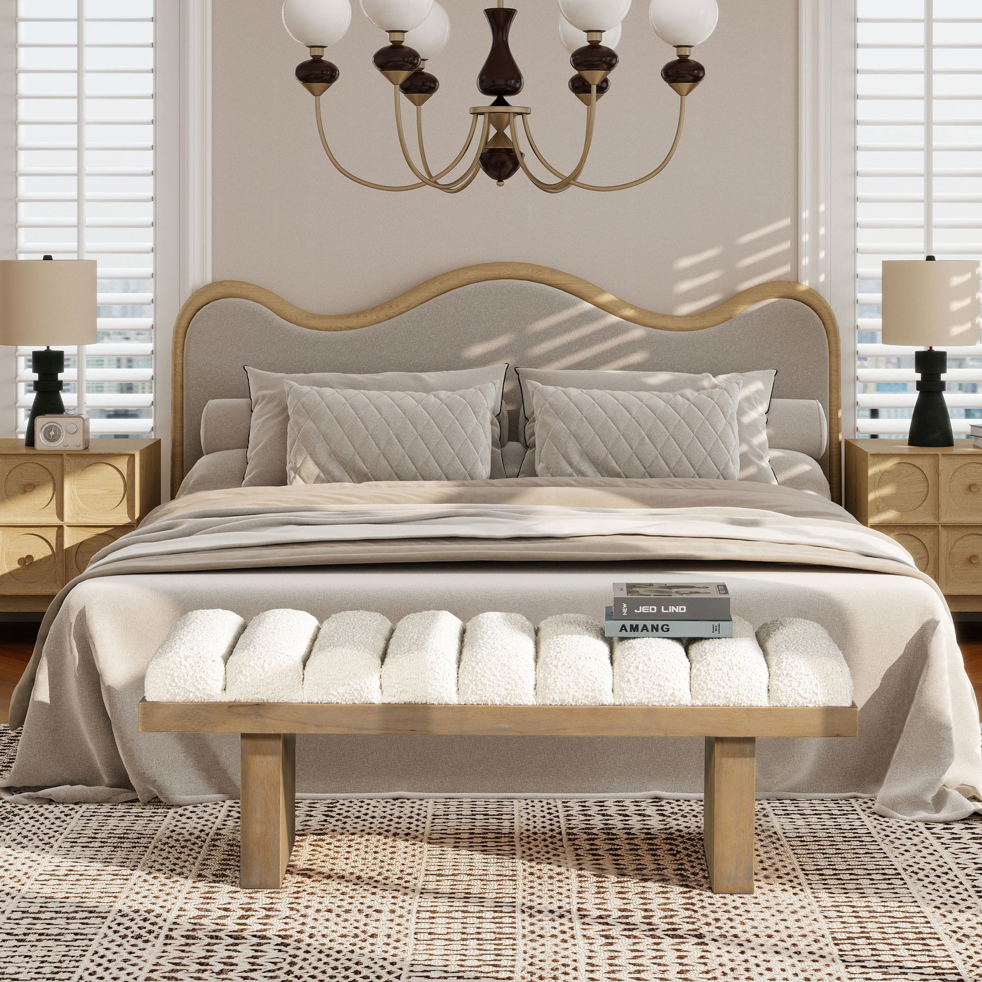 Bella - Upholstered Modern Accent Bench - Ivory White - The Sleep Loft - Online Mattress Showroom NYC