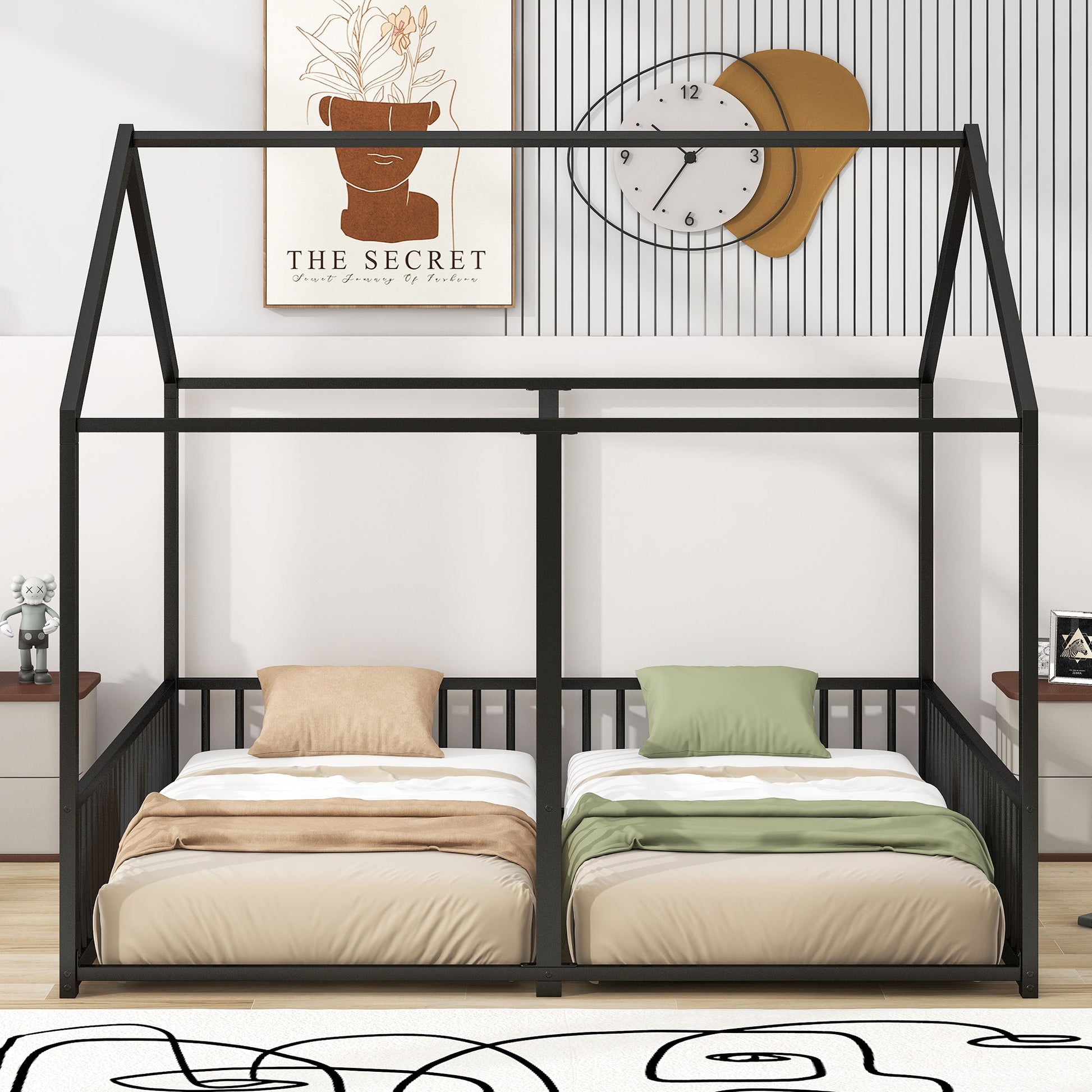 House Platform Beds, 2 Shared Beds, Metal Frame With Guardrails - The Sleep Loft - Online Mattress Showroom NYC