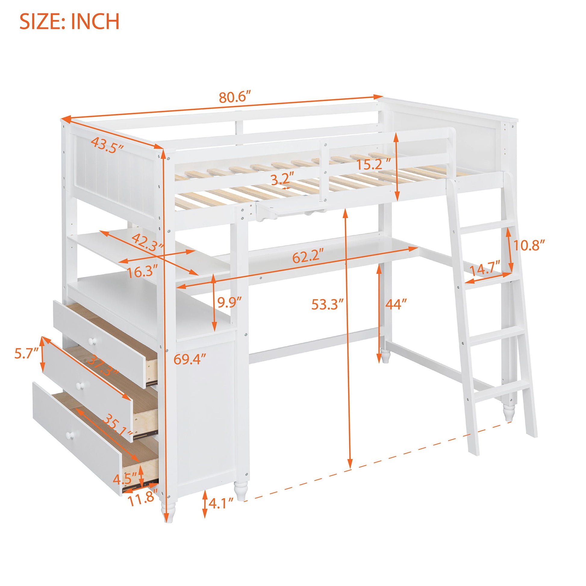 Loft Bed With Drawers With Desk And Shelves - The Sleep Loft - Online Mattress Showroom NYC