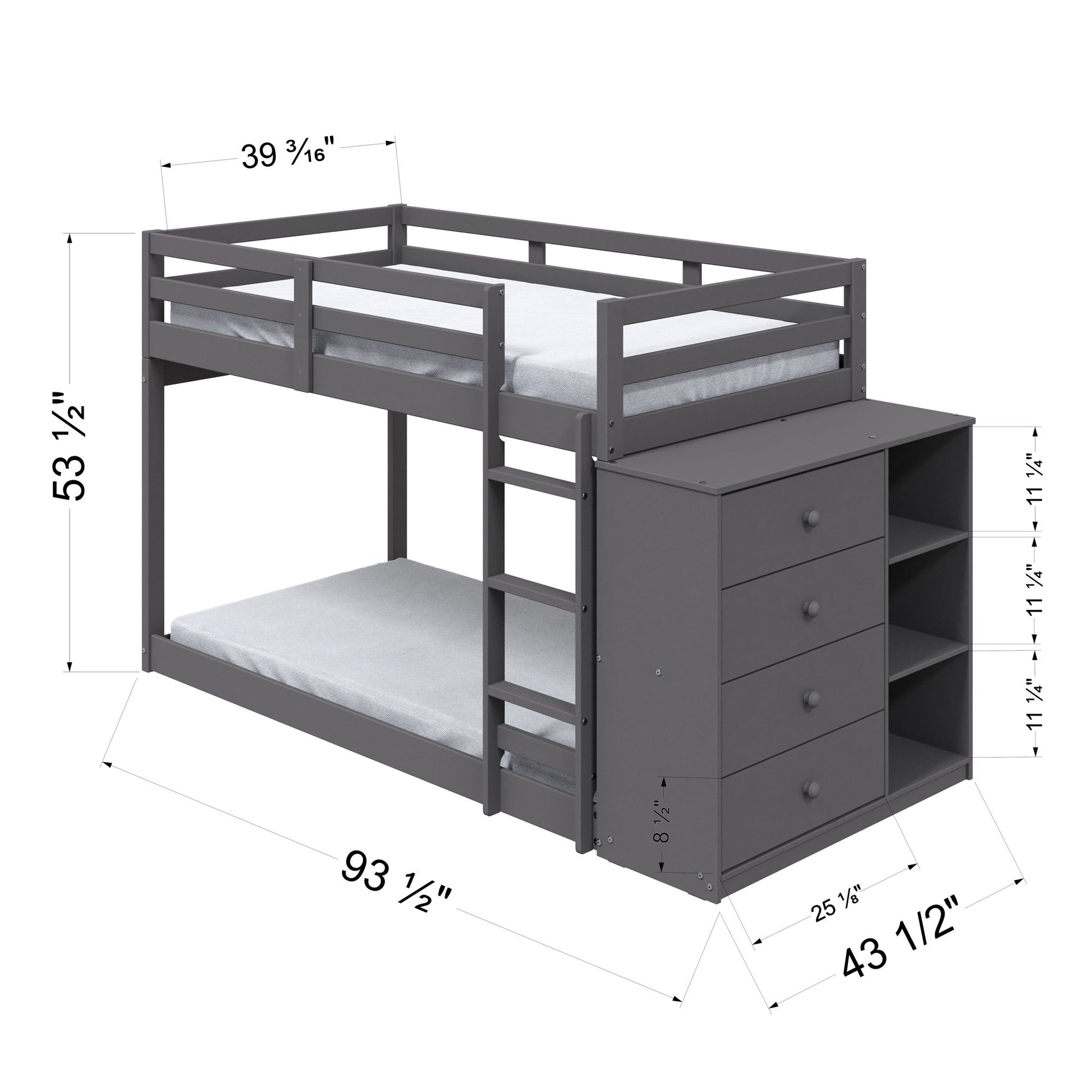 Gaston - Bunk Bed Twin Over Twin With 4 Drawers & 3 Compartments - Gray - The Sleep Loft - Online Mattress Showroom NYC