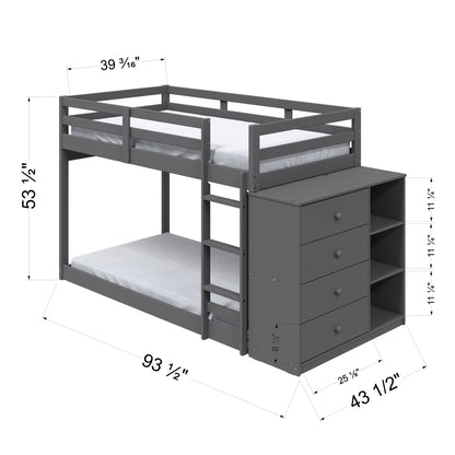 Gaston - Bunk Bed Twin Over Twin With 4 Drawers & 3 Compartments - Gray - The Sleep Loft - Online Mattress Showroom NYC