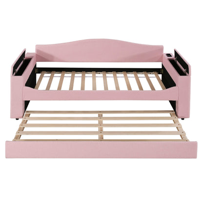 Upholstered Daybed With Storage Armrests, Trundle And Latest Integrated tooth Audio System - The Sleep Loft - Online Mattress Showroom NYC