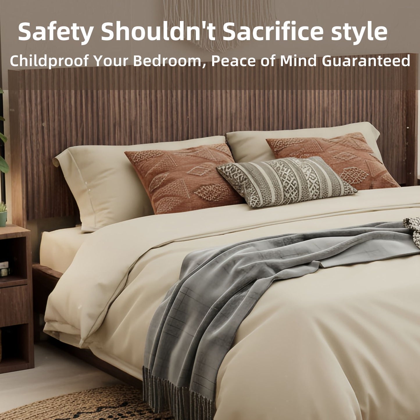 Queen Headboard Only, Fluted Panel Design - Walnut - The Sleep Loft - Online Mattress Showroom NYC