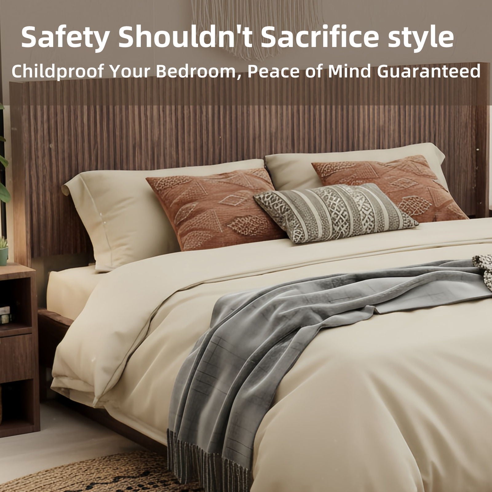 Queen Headboard Only, Fluted Panel Design - Walnut - The Sleep Loft - Online Mattress Showroom NYC