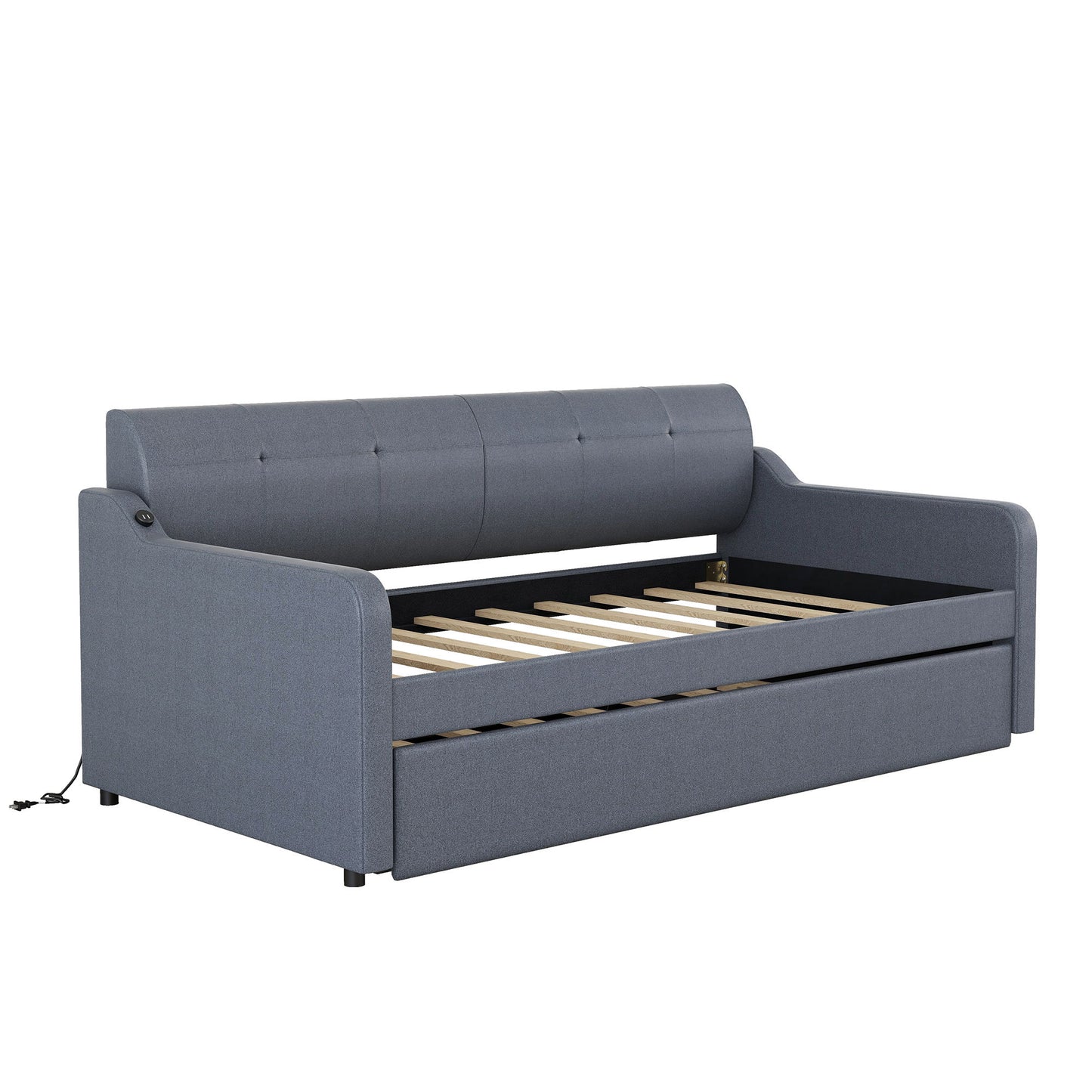 Upholstered Daybed With Trundle And USB Charging - The Sleep Loft - Online Mattress Showroom NYC