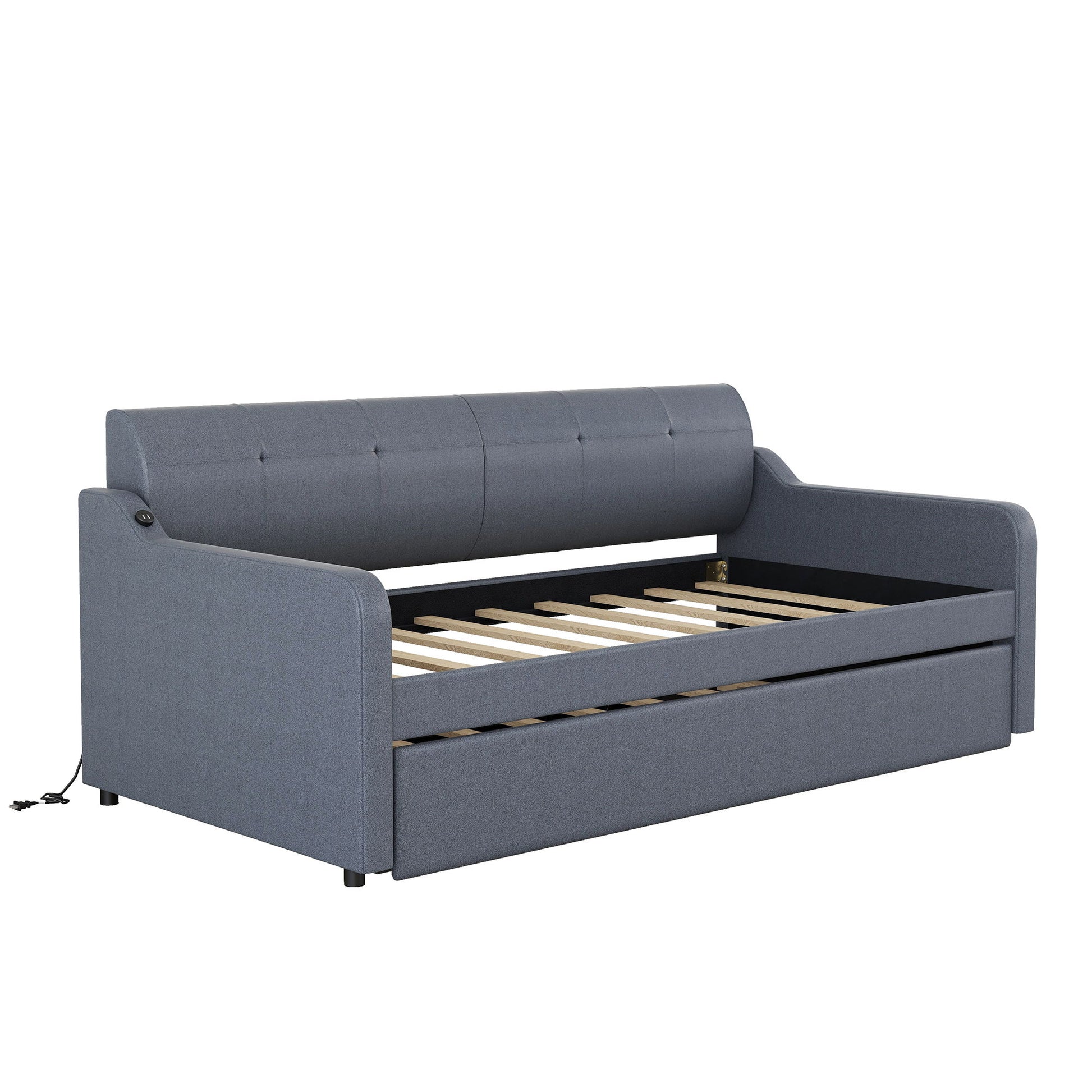 Upholstered Daybed With Trundle And USB Charging - The Sleep Loft - Online Mattress Showroom NYC
