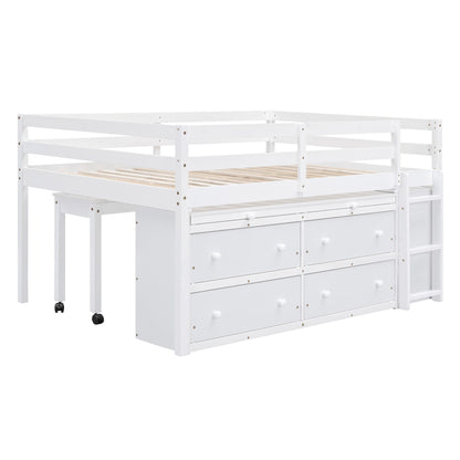 Loft Bed With Retractable Writing Desk And 4 Drawers, With Lateral Portable Desk And Shelves - The Sleep Loft - Online Mattress Showroom NYC