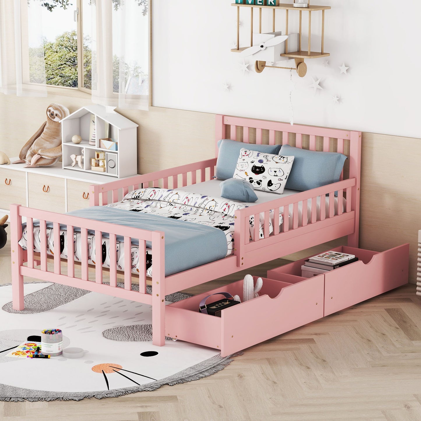 Platform Bed With Guardrails On Both Sides And 2 Storage Drawers - The Sleep Loft - Online Mattress Showroom NYC