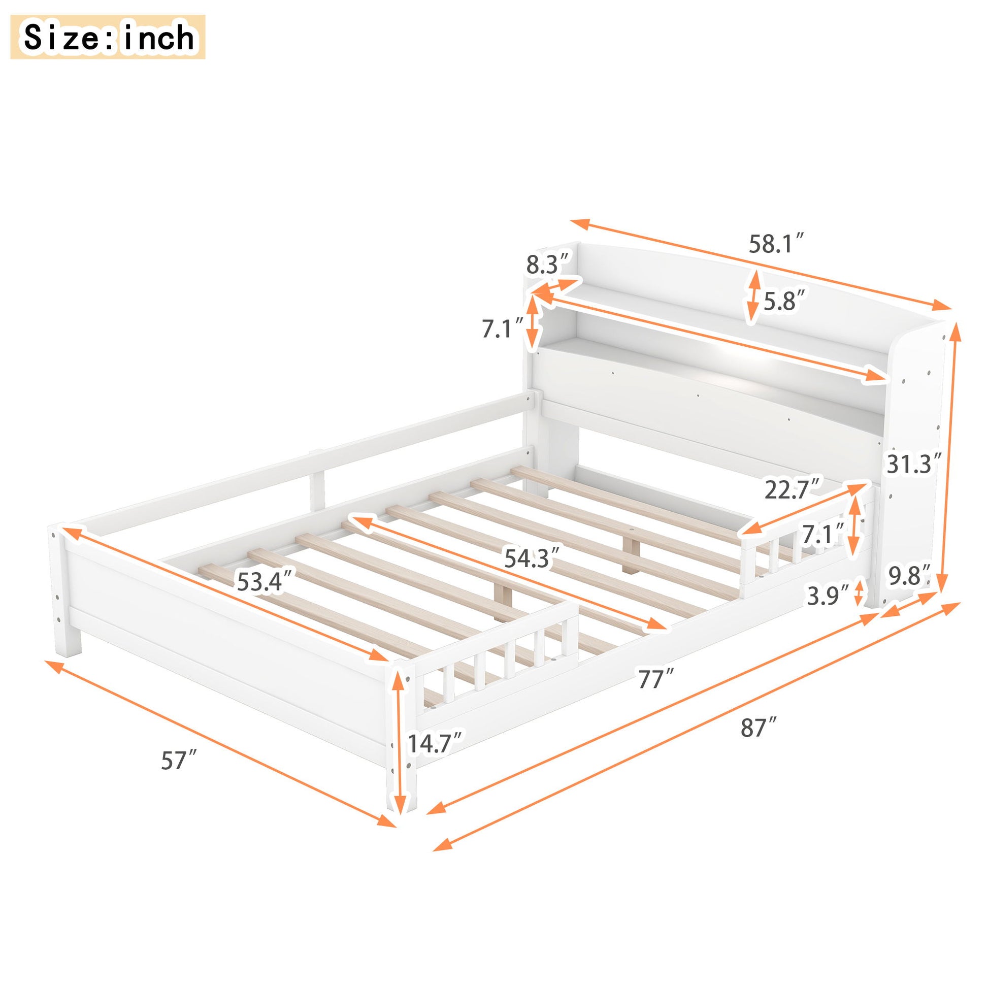 Wood Platform Bed With Built In LED Light, Storage Headboard And Guardrail - The Sleep Loft - Online Mattress Showroom NYC