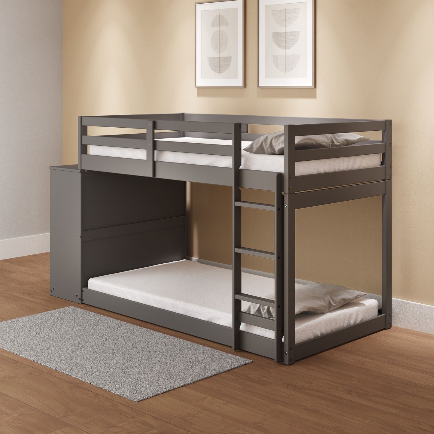 Gaston - Bunk Bed Twin Over Twin With 4 Drawers & 3 Compartments - Gray - The Sleep Loft - Online Mattress Showroom NYC