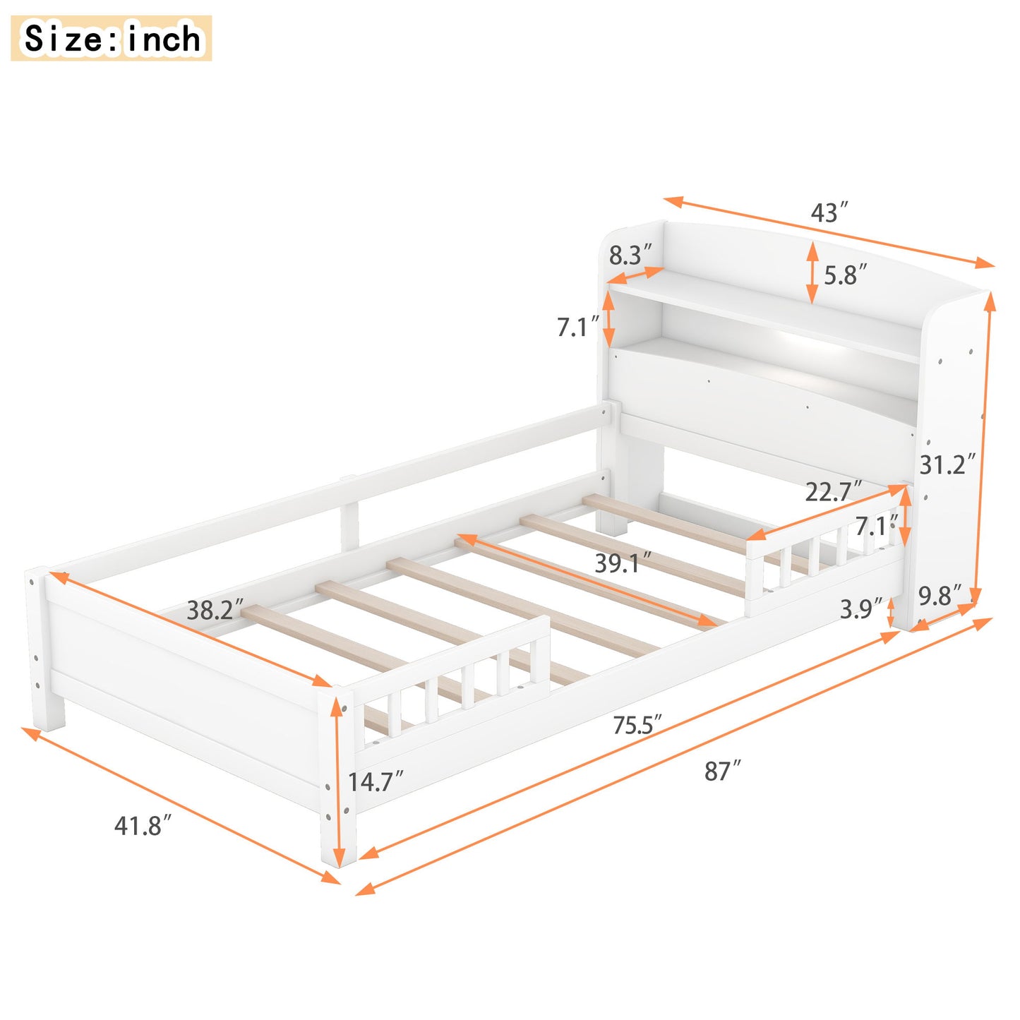 Wood Platform Bed With Built In LED Light, Storage Headboard And Guardrail - The Sleep Loft - Online Mattress Showroom NYC