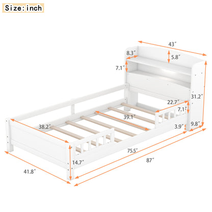 Wood Platform Bed With Built In LED Light, Storage Headboard And Guardrail - The Sleep Loft - Online Mattress Showroom NYC