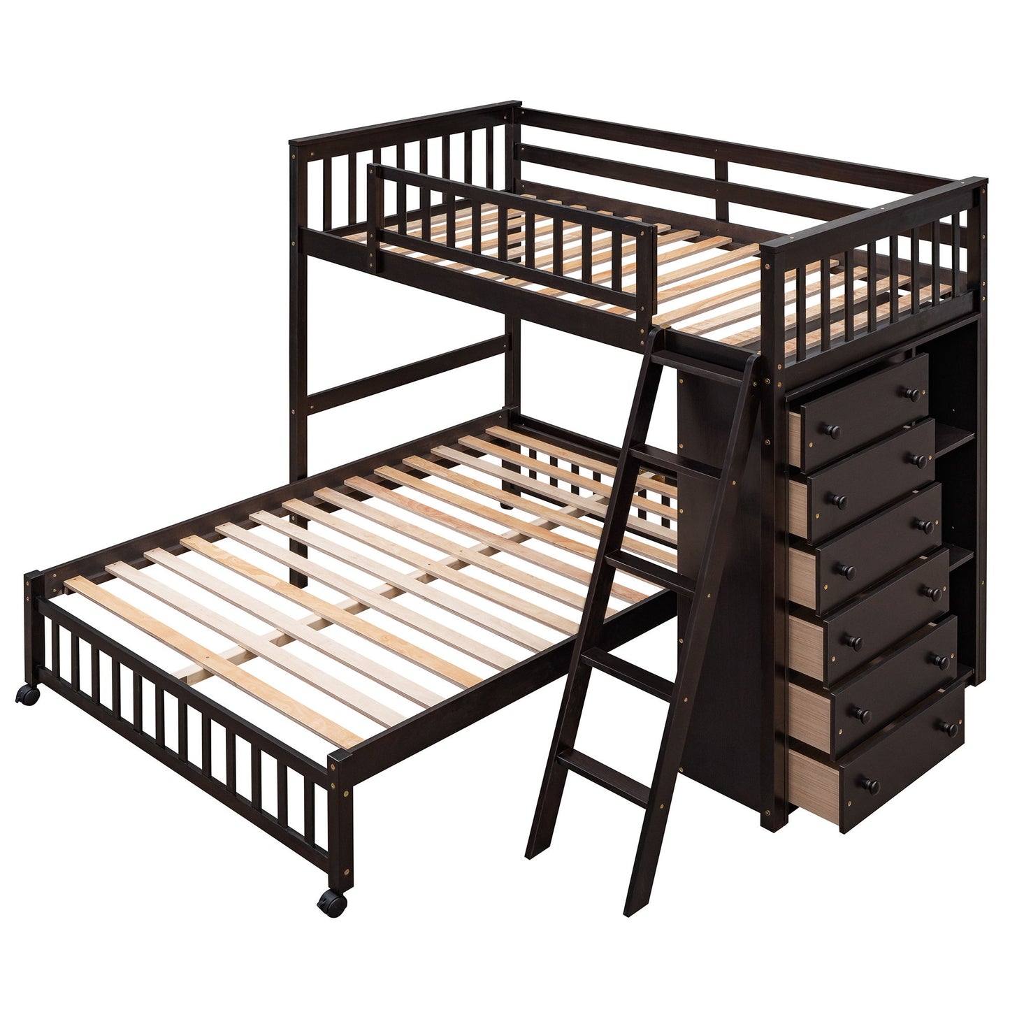 Bunk Bed With 6 Drawers And Flexible Shelves, Bottom Bed With Wheels - The Sleep Loft - Online Mattress Showroom NYC
