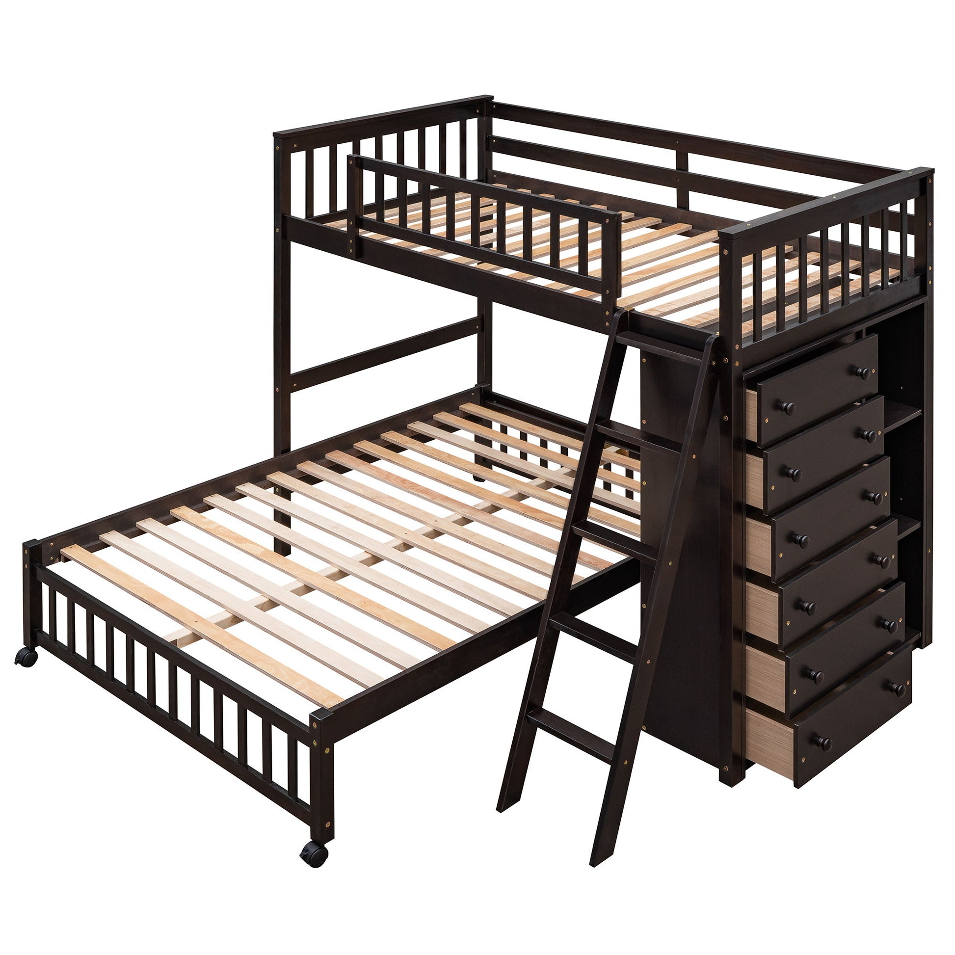 Bunk Bed With 6 Drawers And Flexible Shelves, Bottom Bed With Wheels - The Sleep Loft - Online Mattress Showroom NYC