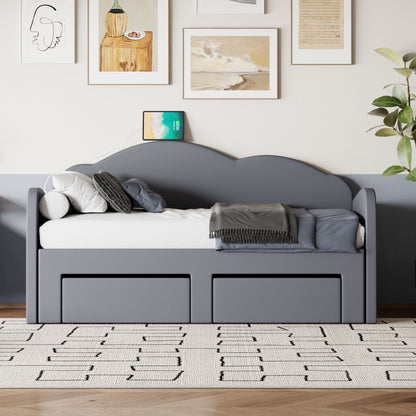Upholstered Daybed With Cloud-Shaped Backrest, Trundle & 2 Drawers And USB Ports - The Sleep Loft - Online Mattress Showroom NYC