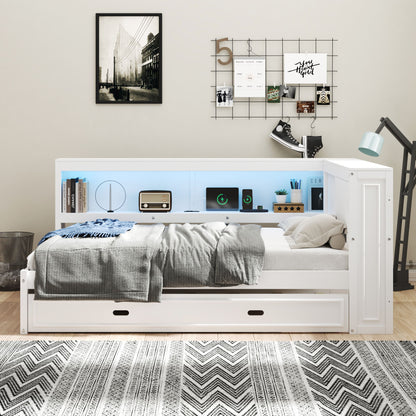 Daybed With Storage Shelves, LED, USB, And Trundle - The Sleep Loft - Online Mattress Showroom NYC