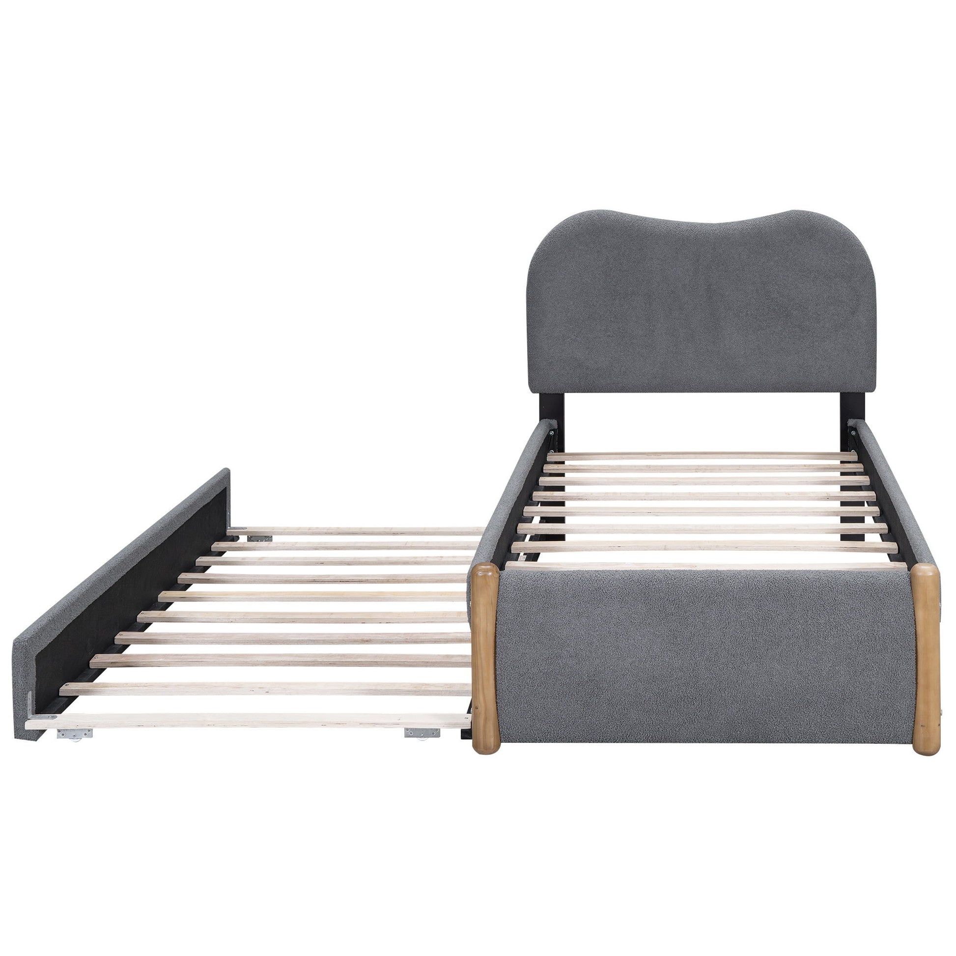 Upholstered Platform Bed With Wood Supporting Feet And Trundle - The Sleep Loft - Online Mattress Showroom NYC