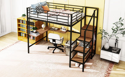 Loft Bed With Desk And Grid, Stylish Frame With Lateral Storage Ladder And Wardrobe - The Sleep Loft - Online Mattress Showroom NYC